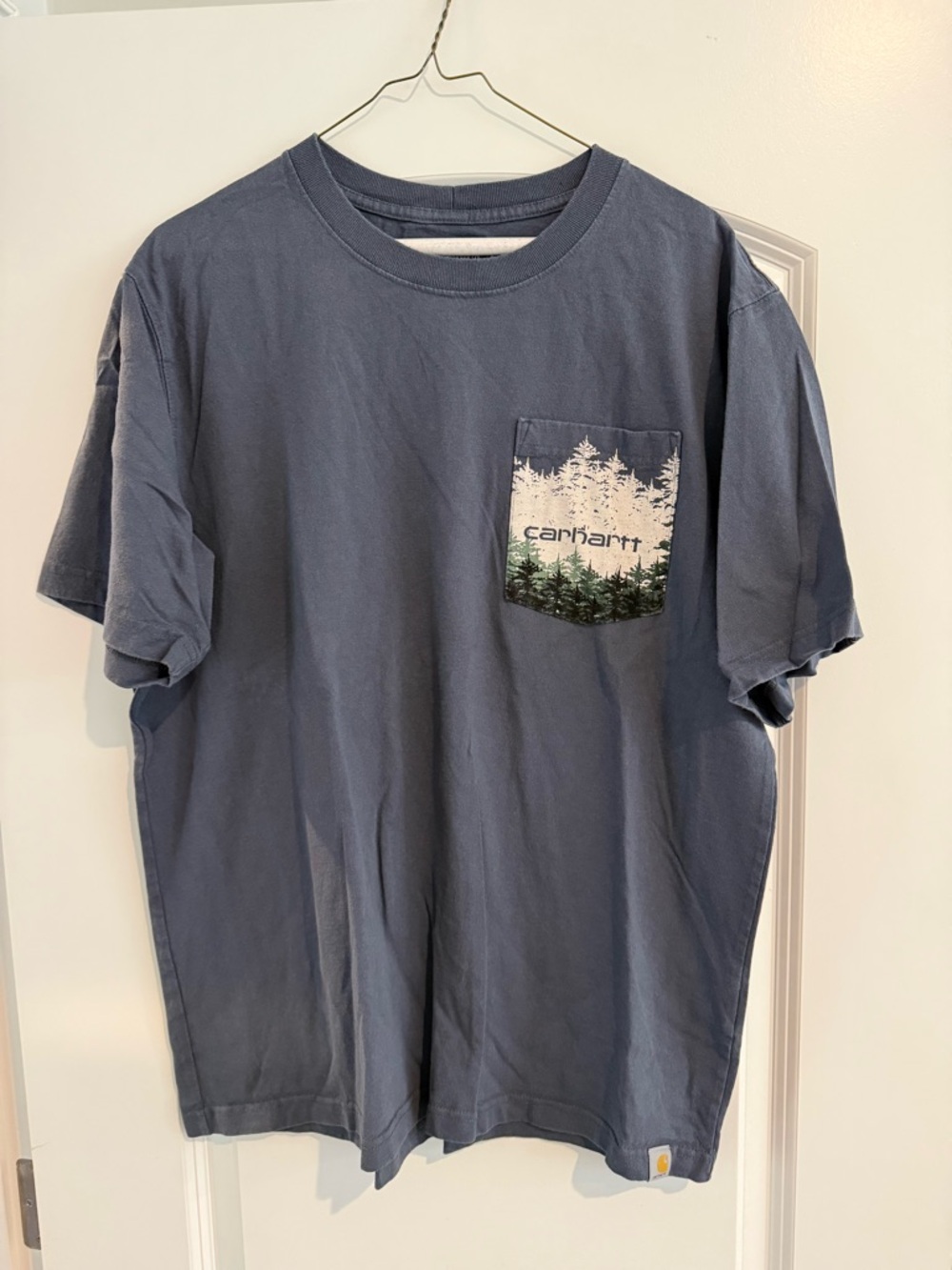 Carhartt Short-Sleeve Pocket Tee in Slate Blue with Forest Pocket